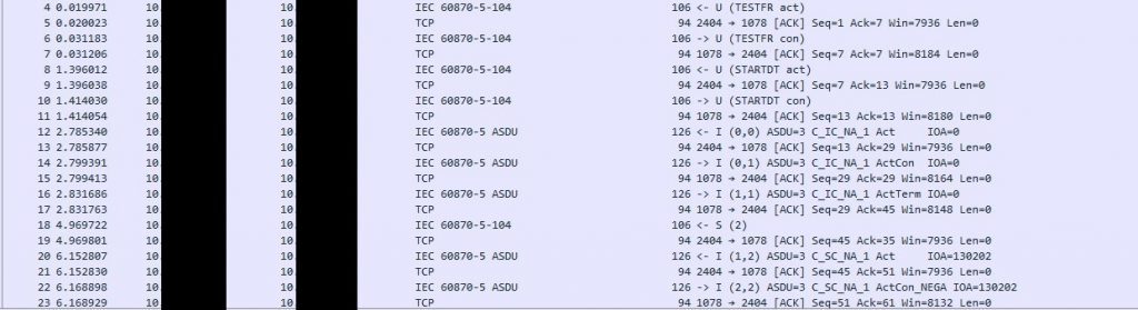 Overview of the packets captured during the execution of the malware.